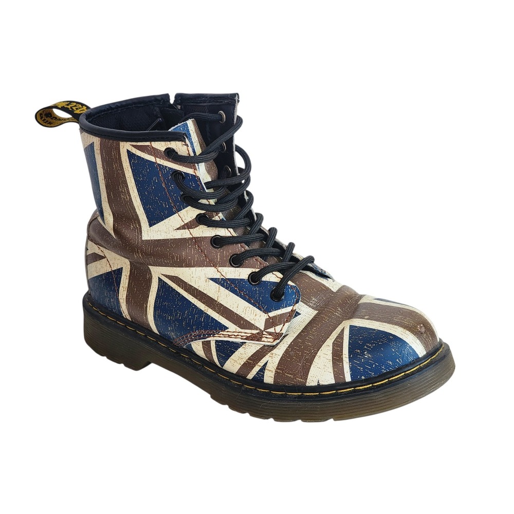 Dr. Martens Delaney Union Jack Flag Boots Brown Blue White US L 5 AW004 SK 01 P